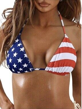 American Flag Stars and Stripes Triangle Bikini Top Size M